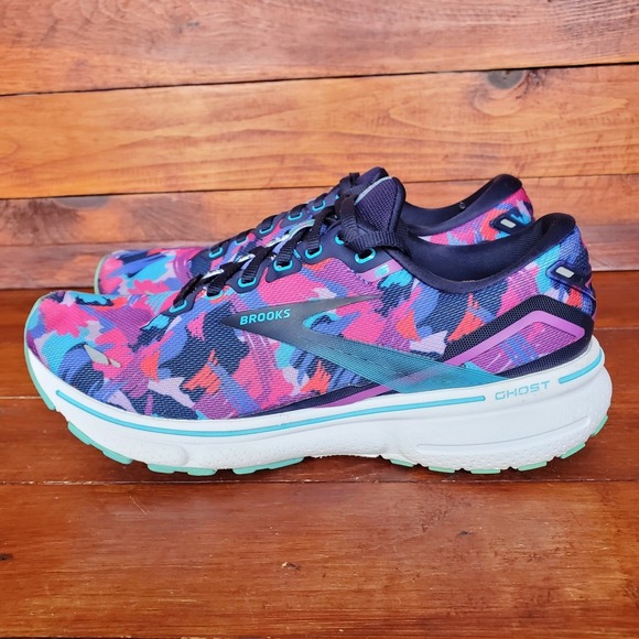 Brooks Shoes - Brooks Ghost 15 Shoes Women 9.5 Purple Pink Camo Running Sneakers